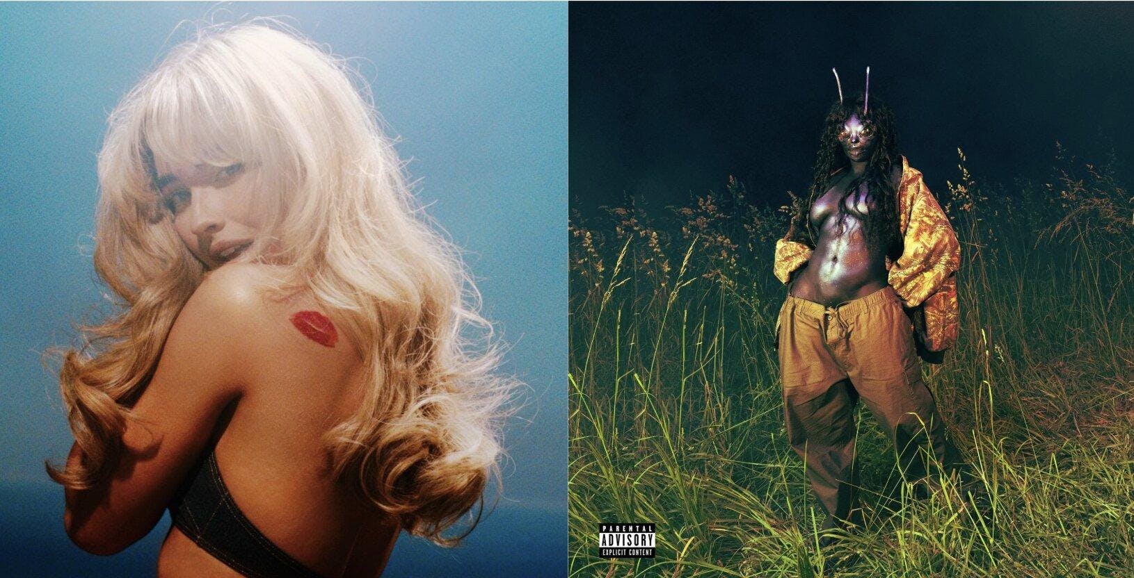 A photo of the album covers of Sabrina Carpenter's “Short n’ Sweet” and SZA's “SOS”.
