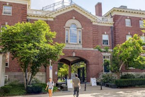 Photo of Faunce Arch, main pedestrian entrance to the Main Green.