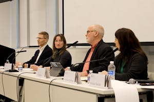 A photo of the speakers’ desk at the “Venezuela after Maduro” event.