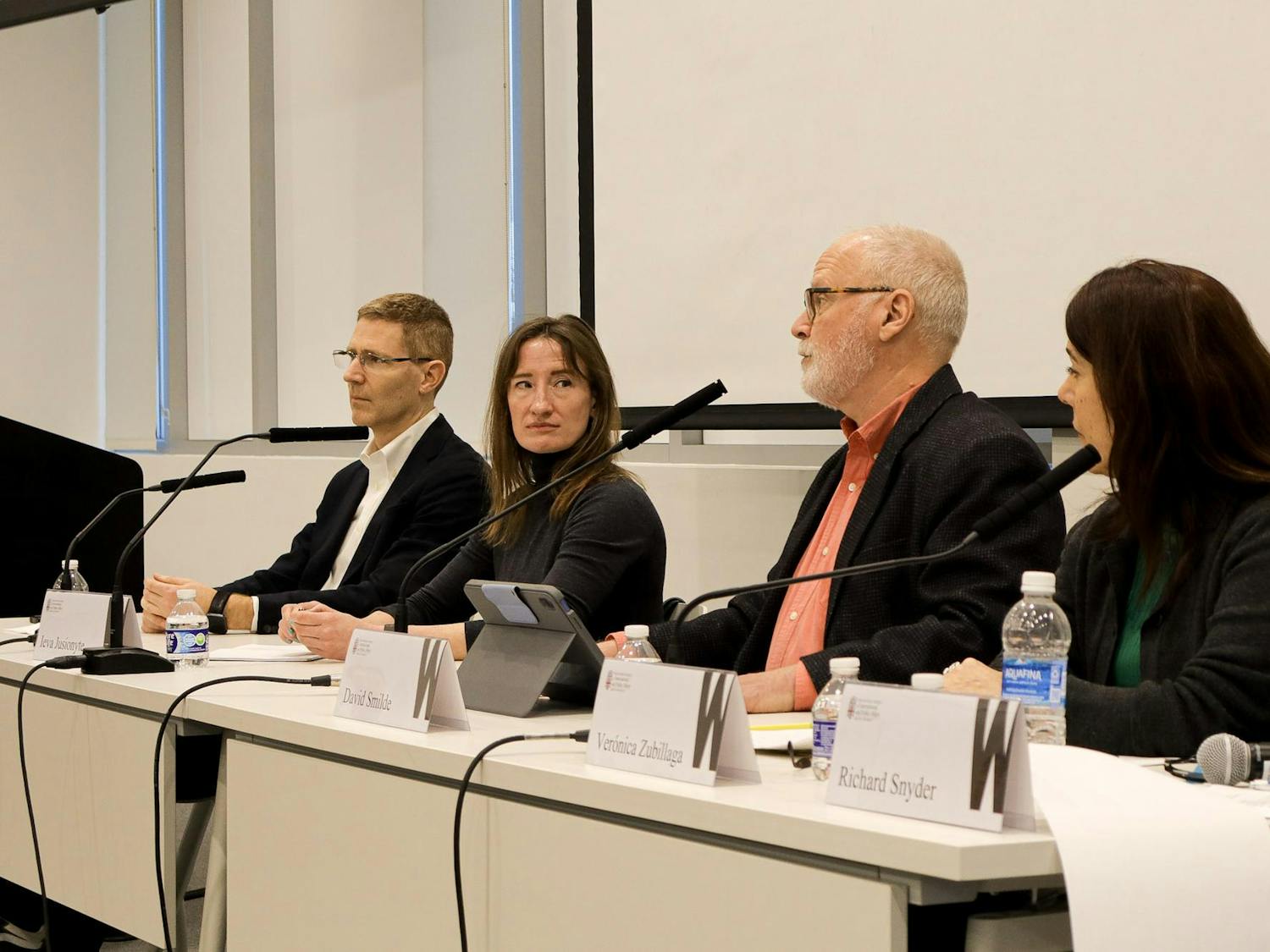 A photo of the speakers’ desk at the “Venezuela after Maduro” event.