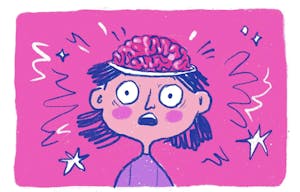 An illustration of a shocked person with their brain exposed.