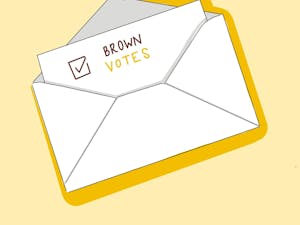 An illustration of an envelope with a slip of paper inside that says "Brown votes."