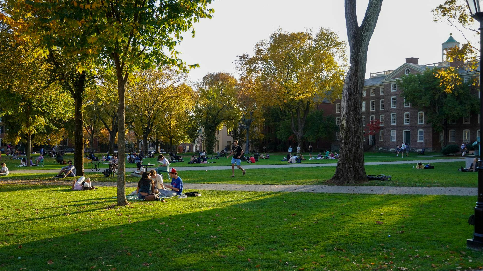 A picture of people laying on the Main Green.