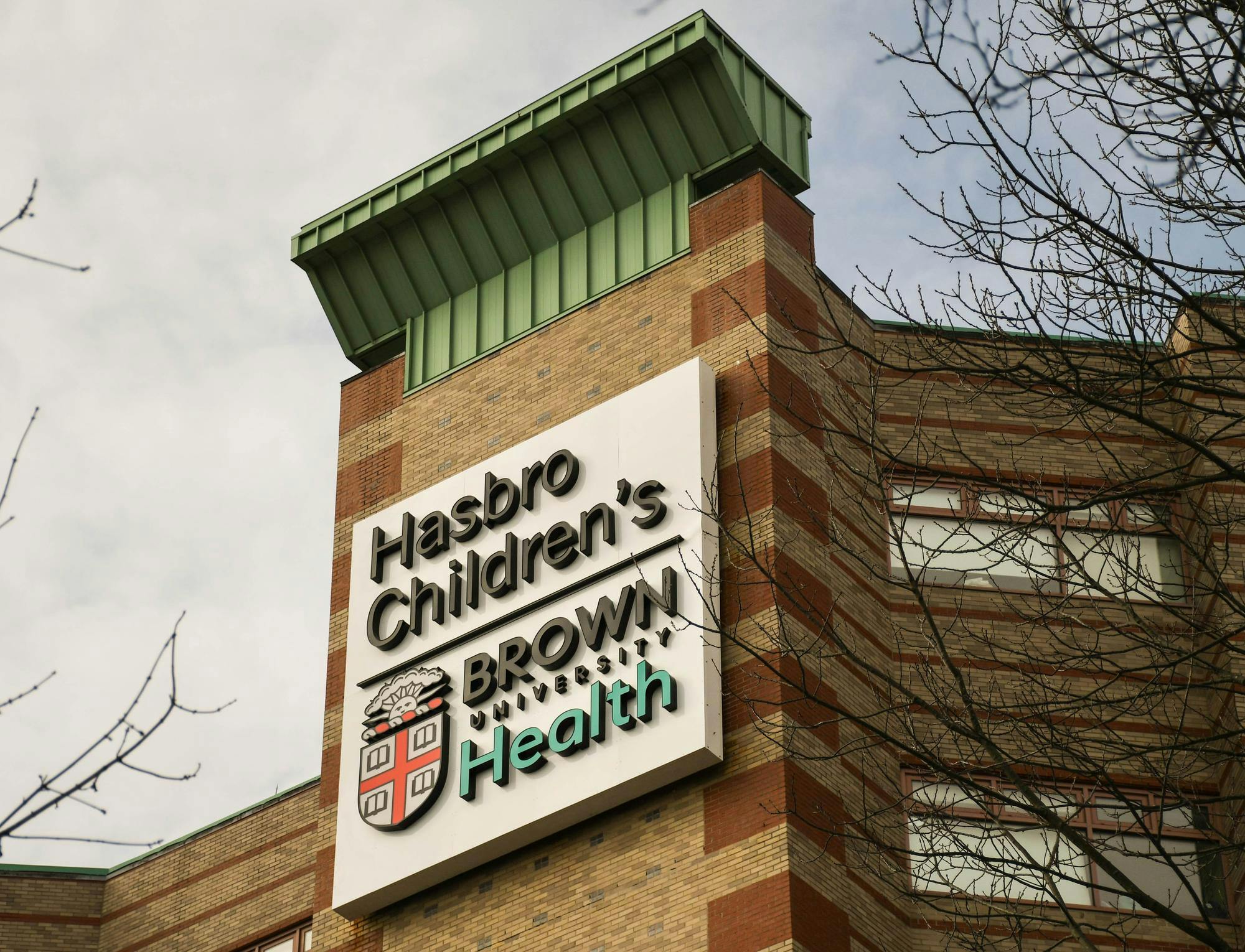 A photo of the top of Hasbro Children’s hospital. 

