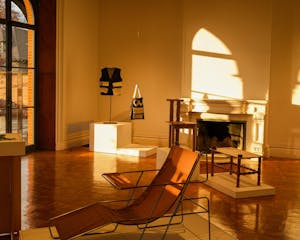 A view of an art and design exhibition in the Rhode Island School of Design's Woods-Gerry Gallery.