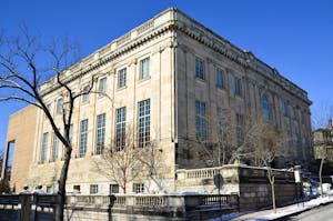 A photo of the John Hay Library from College Street.