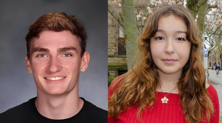 Photo on the left of Kieran Lucus in a black shirt. Photo on the right of Naomi LeDell in a red sweater. 