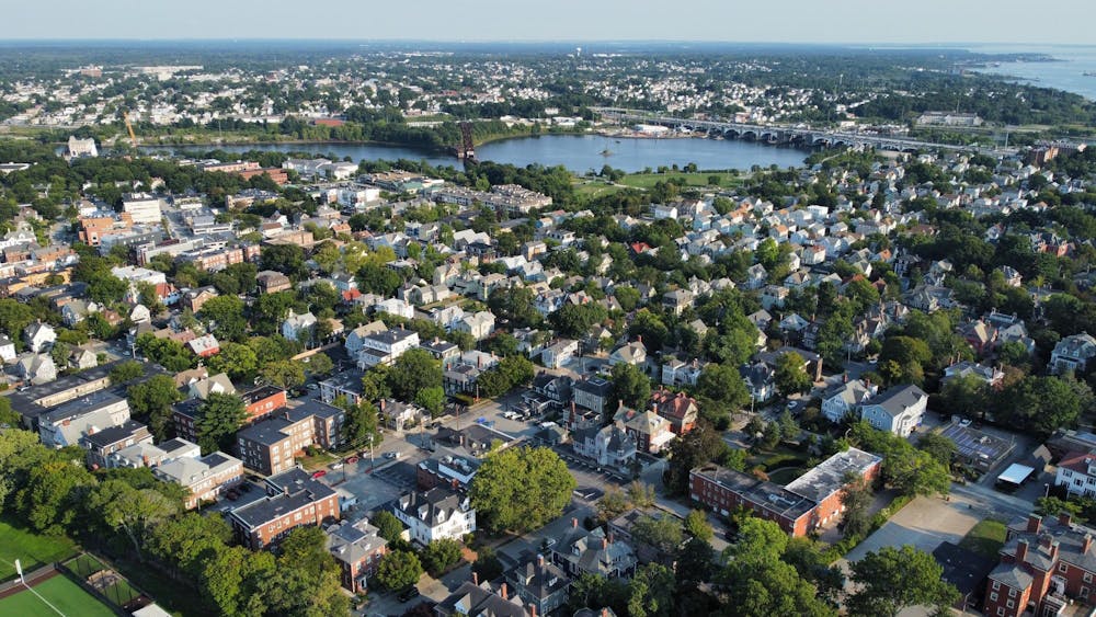 An aerial photo of a neighborhood in eastern Providence on a summer day.