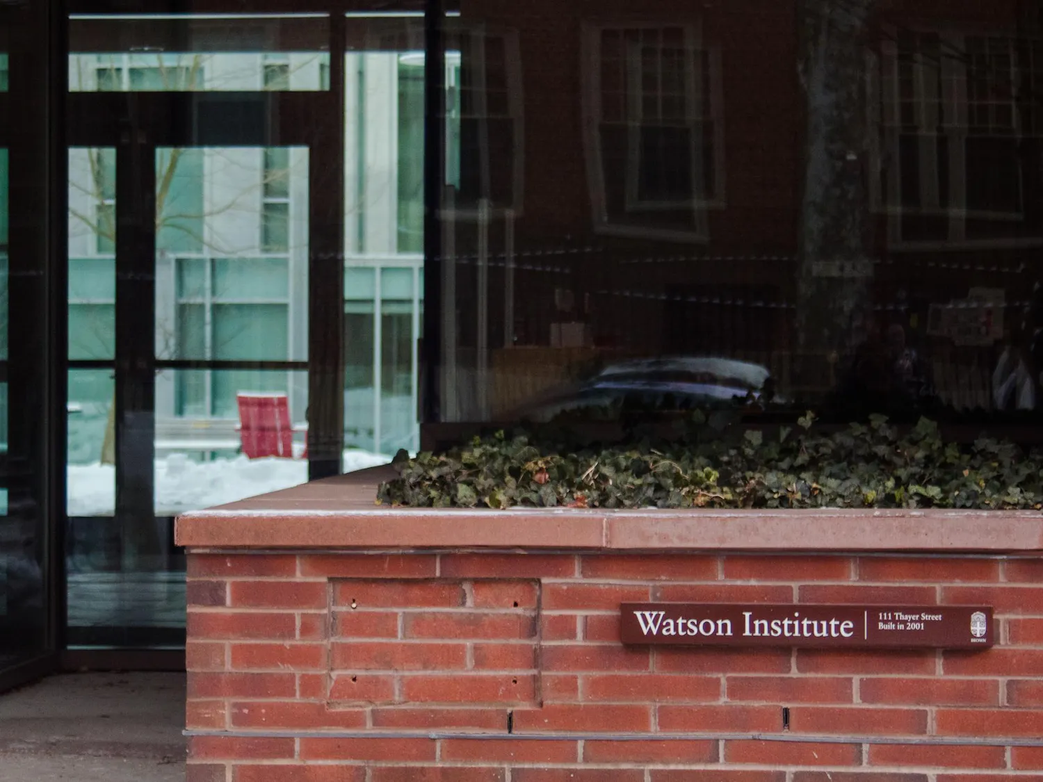 A photo of the front of the Watson Institute.