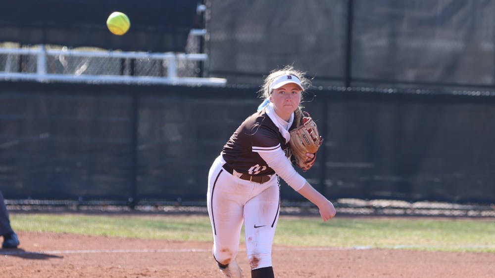 <p> Meghan Gormley ’23, Lily Berlinger ’26 and Moe Kastens ’24 each recorded two hits in Friday’s eight-hit effort. </p><p>Courtesy of Brown Athletics.﻿</p>