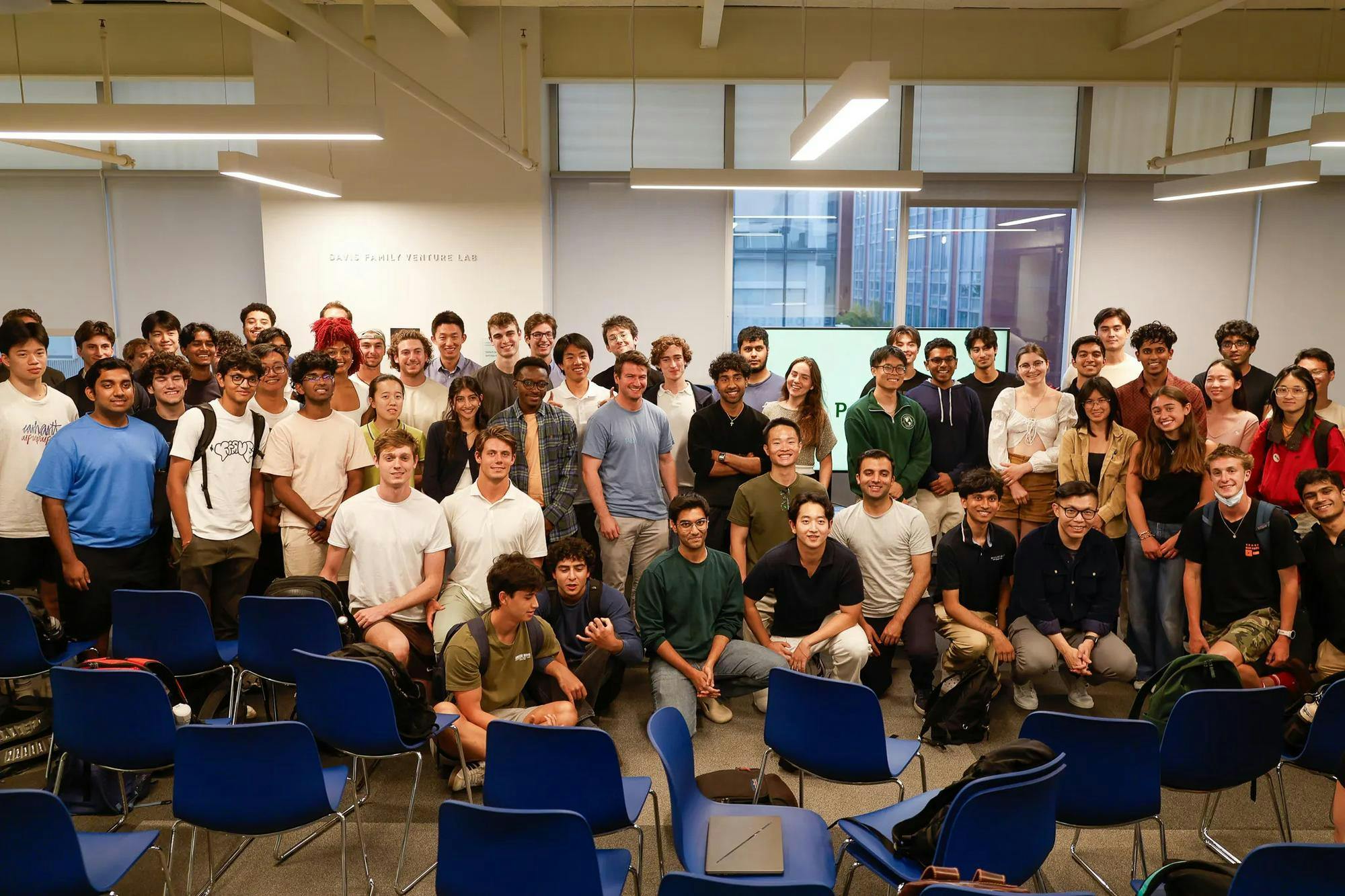 A large group photo of students at the PearX info session