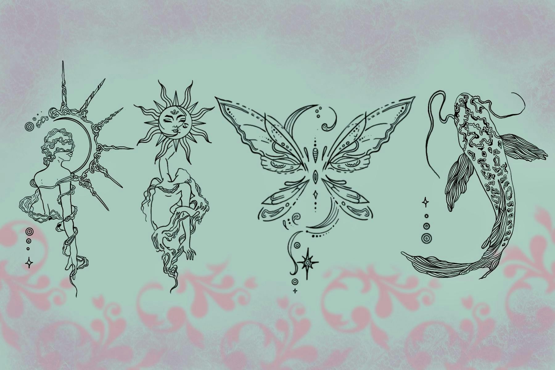 Illustration of the initialism RISD, with each letter stylized as a tattoo.