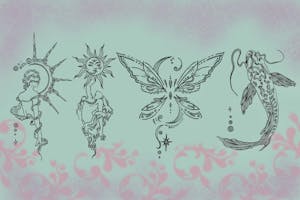 Illustration of the initialism RISD, with each letter stylized as a tattoo.