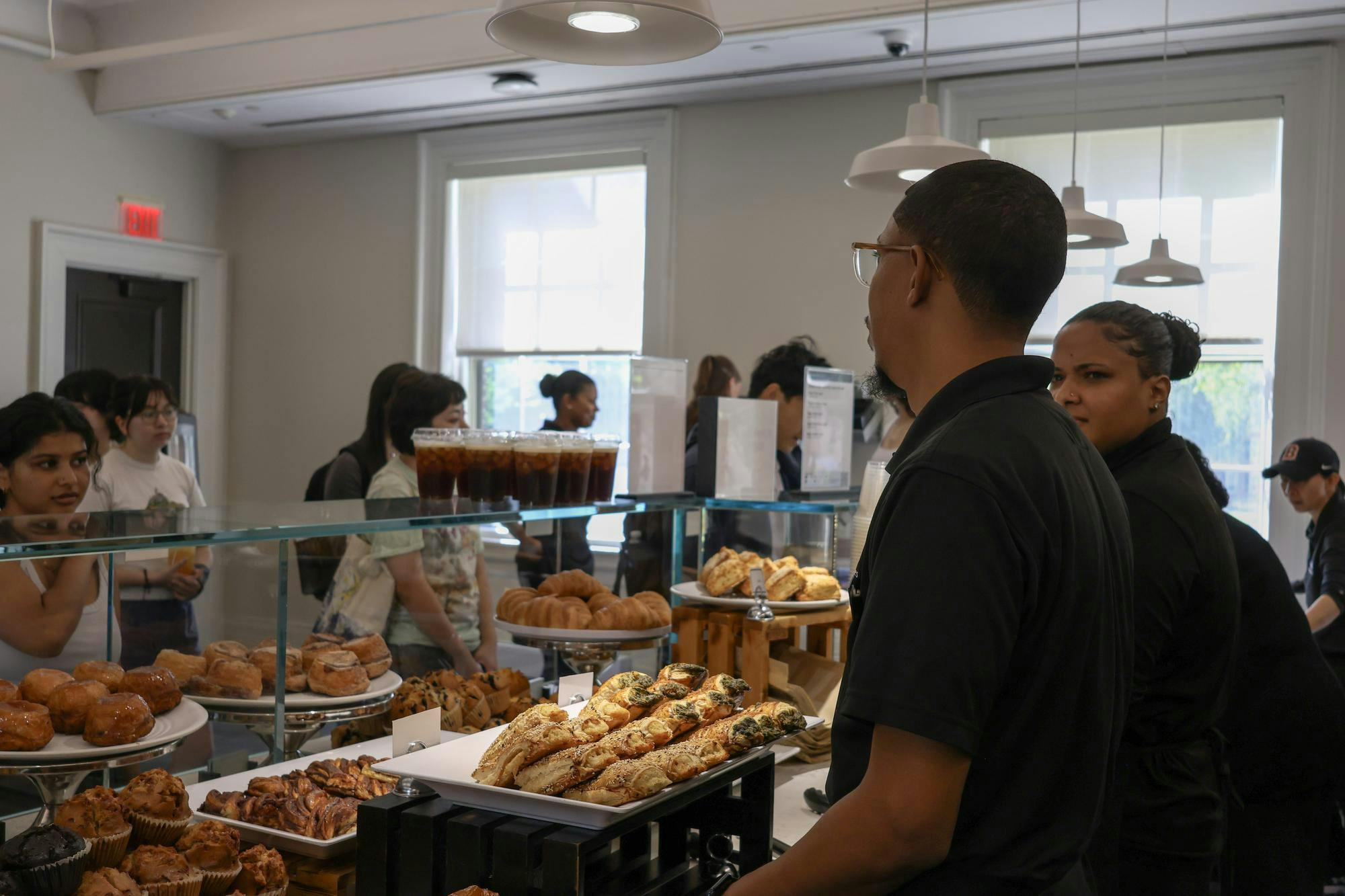 People working at the Blue Room in the morning