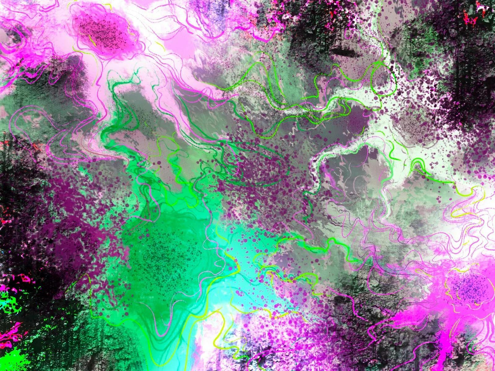 Abstract drawing of cells and bacteria. 

