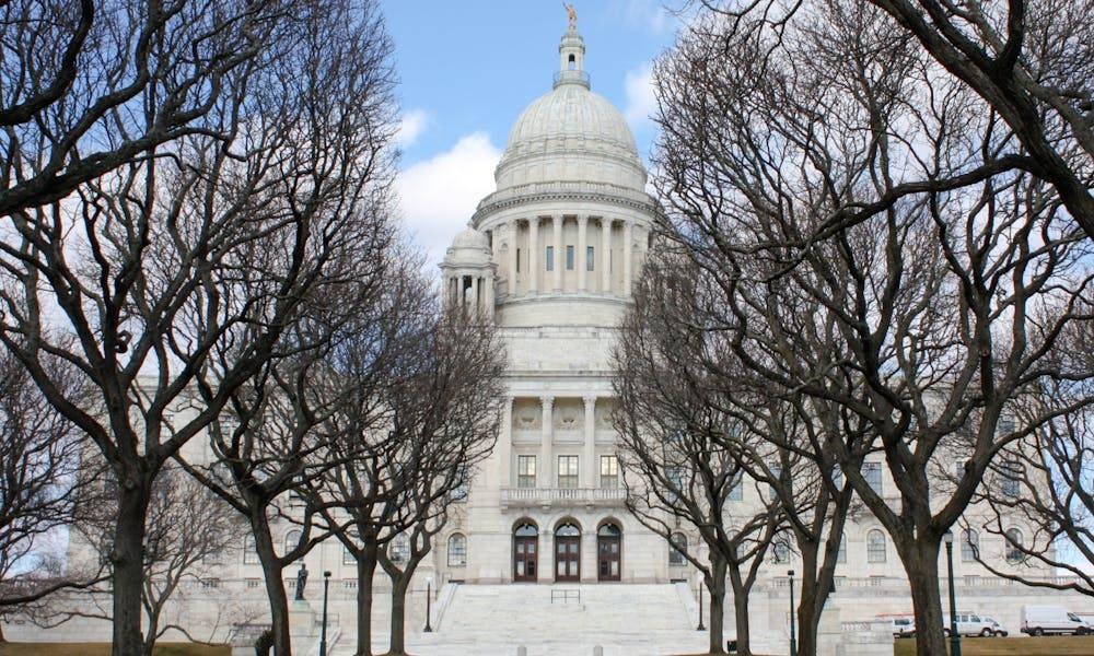 The Rhode Island State House on a clear winter day