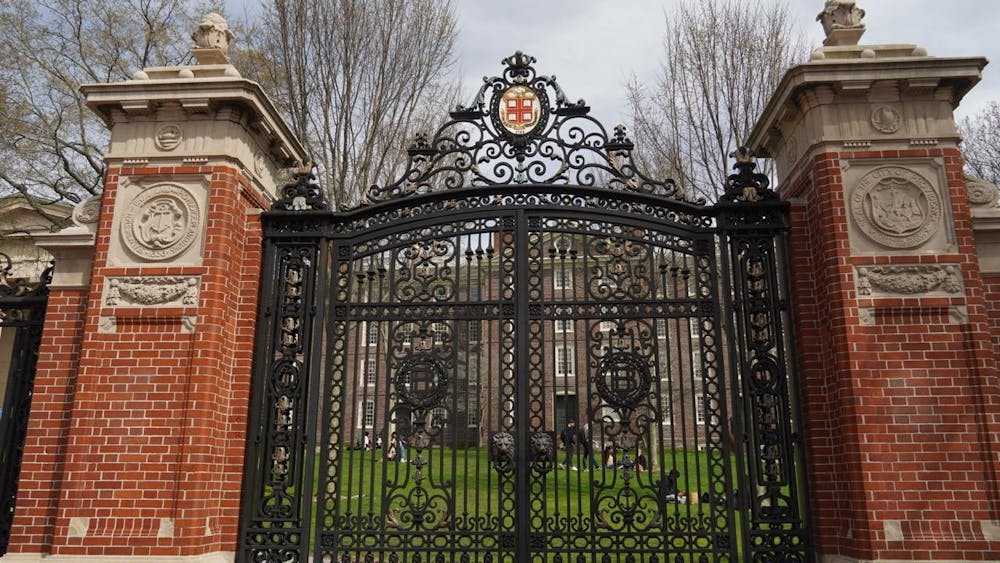 A picture depicting the Van Wickle Gates at Brown University.