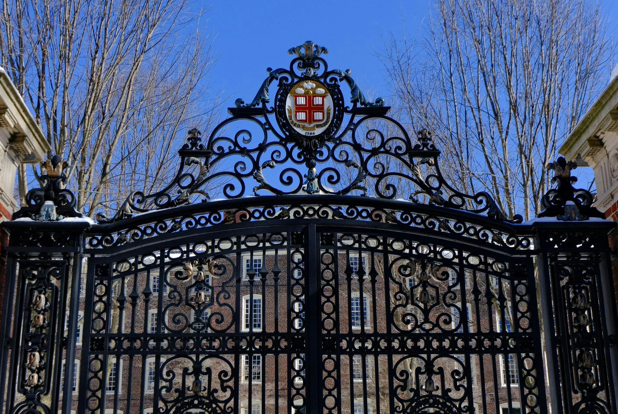 A photo of the Van Wickle Gates covered in snow.