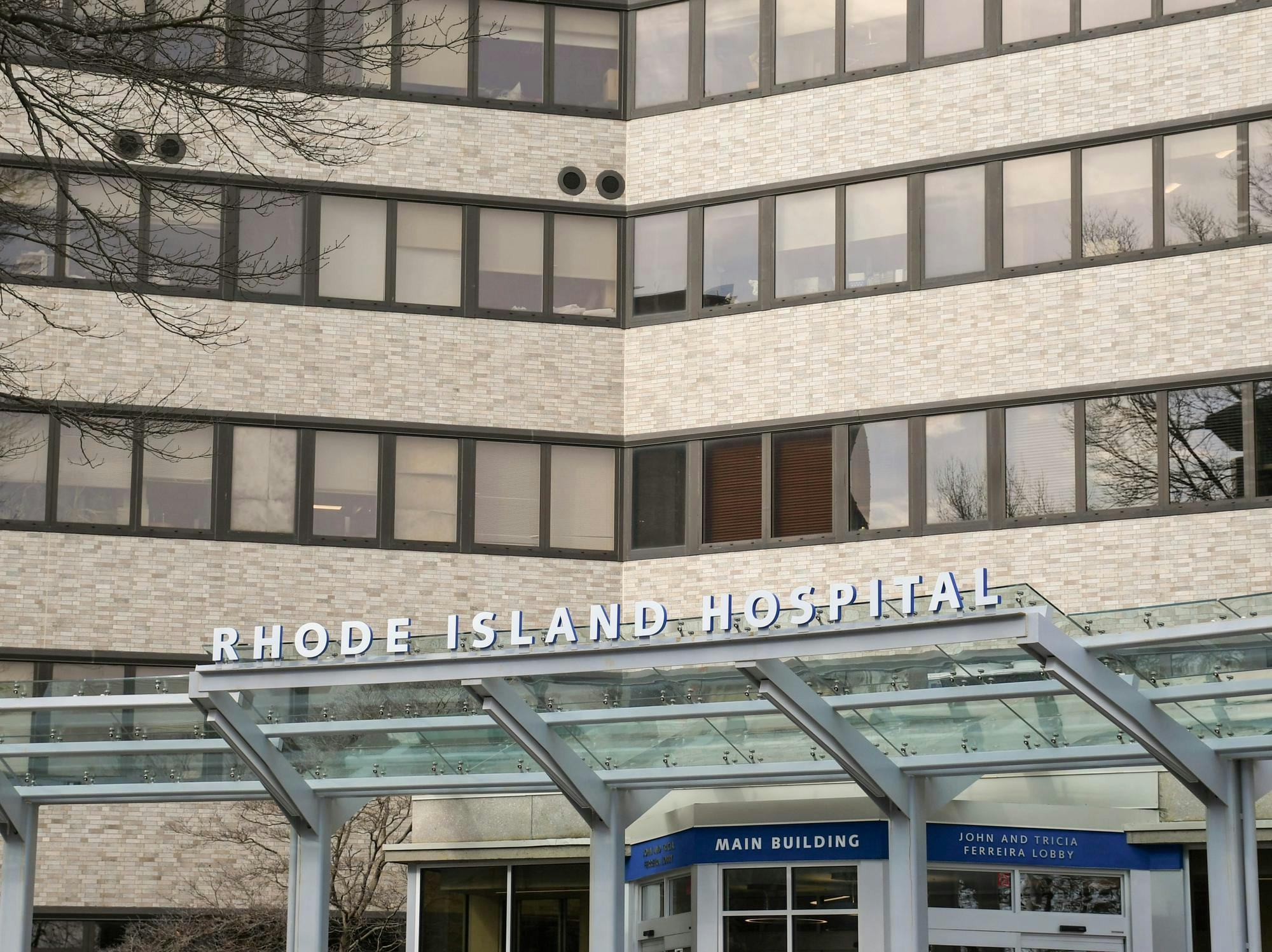 A photo of the Rhode Island Hospital entrance. 

