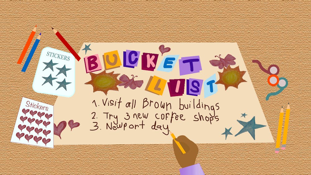 An illustration of a person's hand holding a pencil and writing a "Bucket List."
