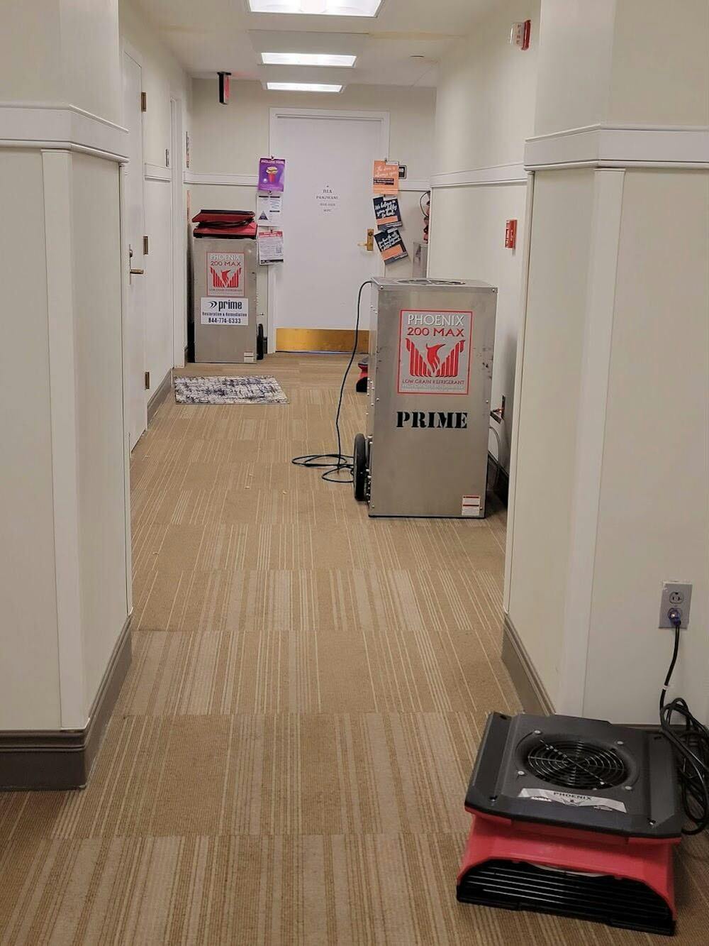 <p>Dehumidifiers and heavy-duty fans were used to remove flood water from East Andrews.</p><p>Courtesy of Chris Nguyen</p>
