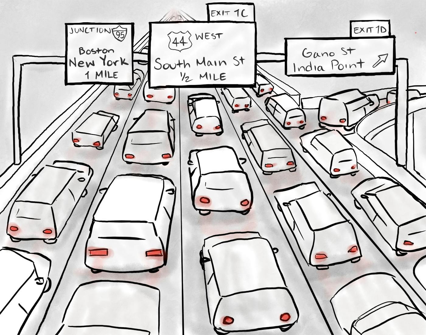 Illustration of cars stuck in traffic.