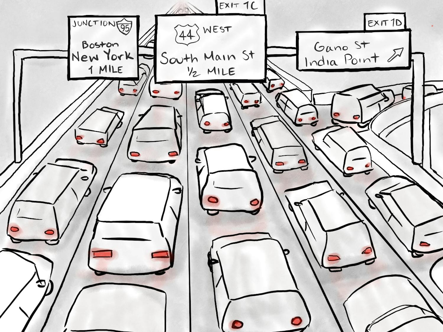Illustration of cars stuck in traffic.