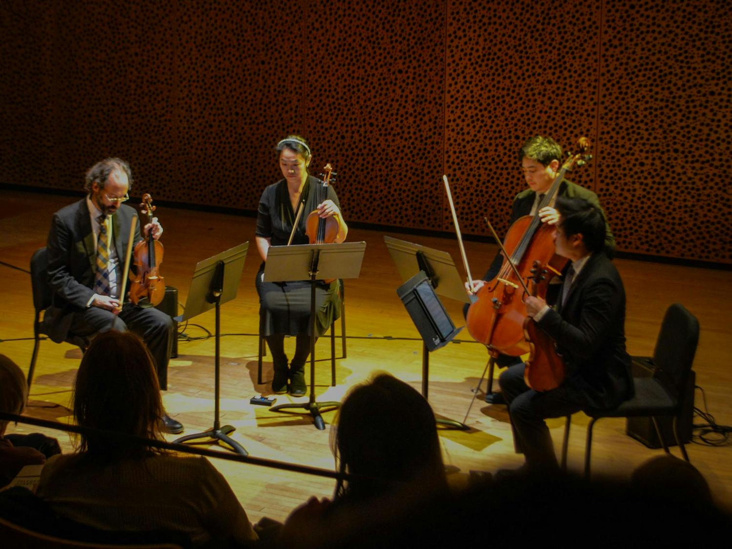 Photo of the quartet in performance.