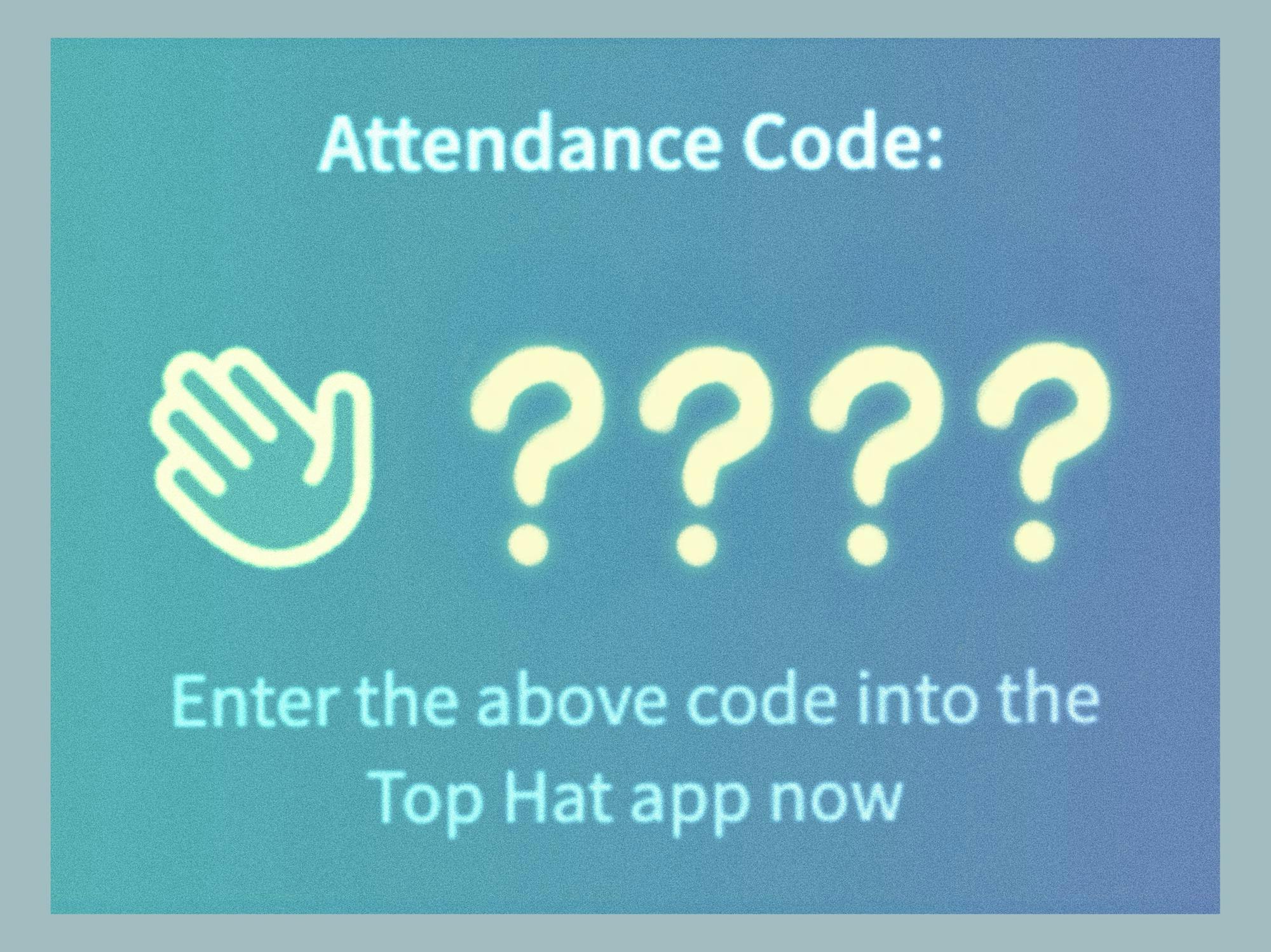 Illustration of a pop-up emulating the Top Hat app, asking for an attendance code, used for recording attendance in lectures.

