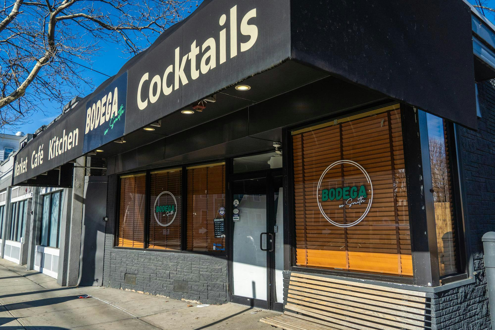 Outside of a restaurant. 