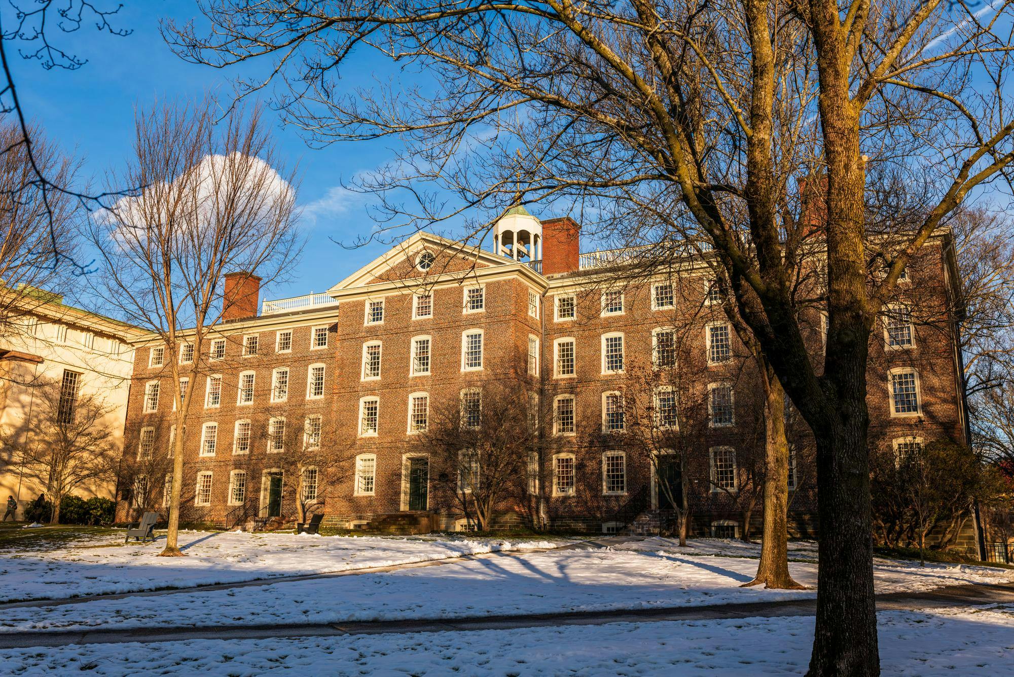 A picture of University Hall on Brown University's campus, taken from the Quiet Green.