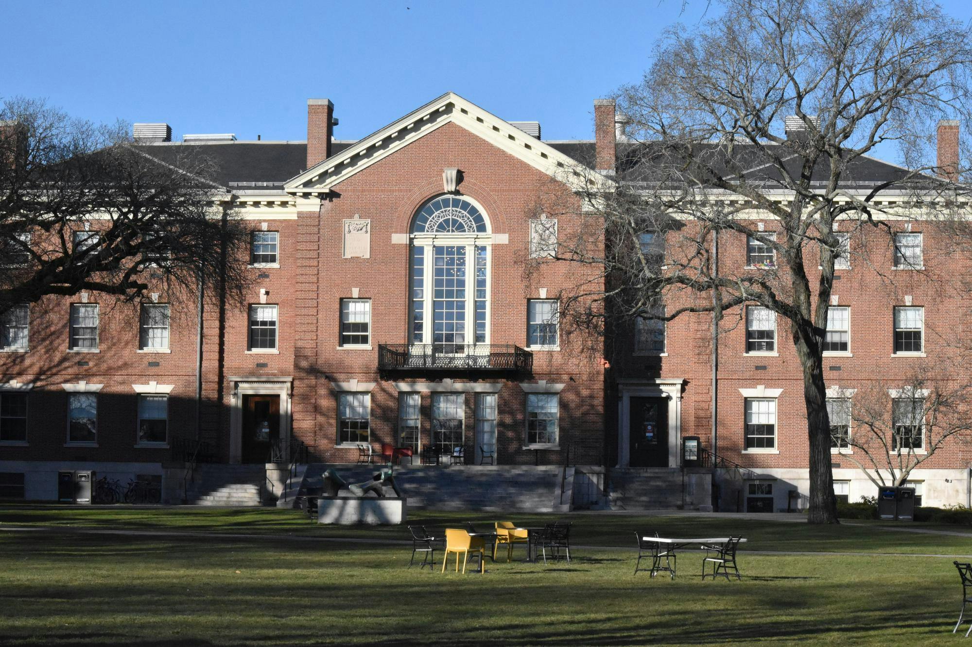 Photo of the Stephen Robert ’62 Campus Center from the outside on a sunny day.
