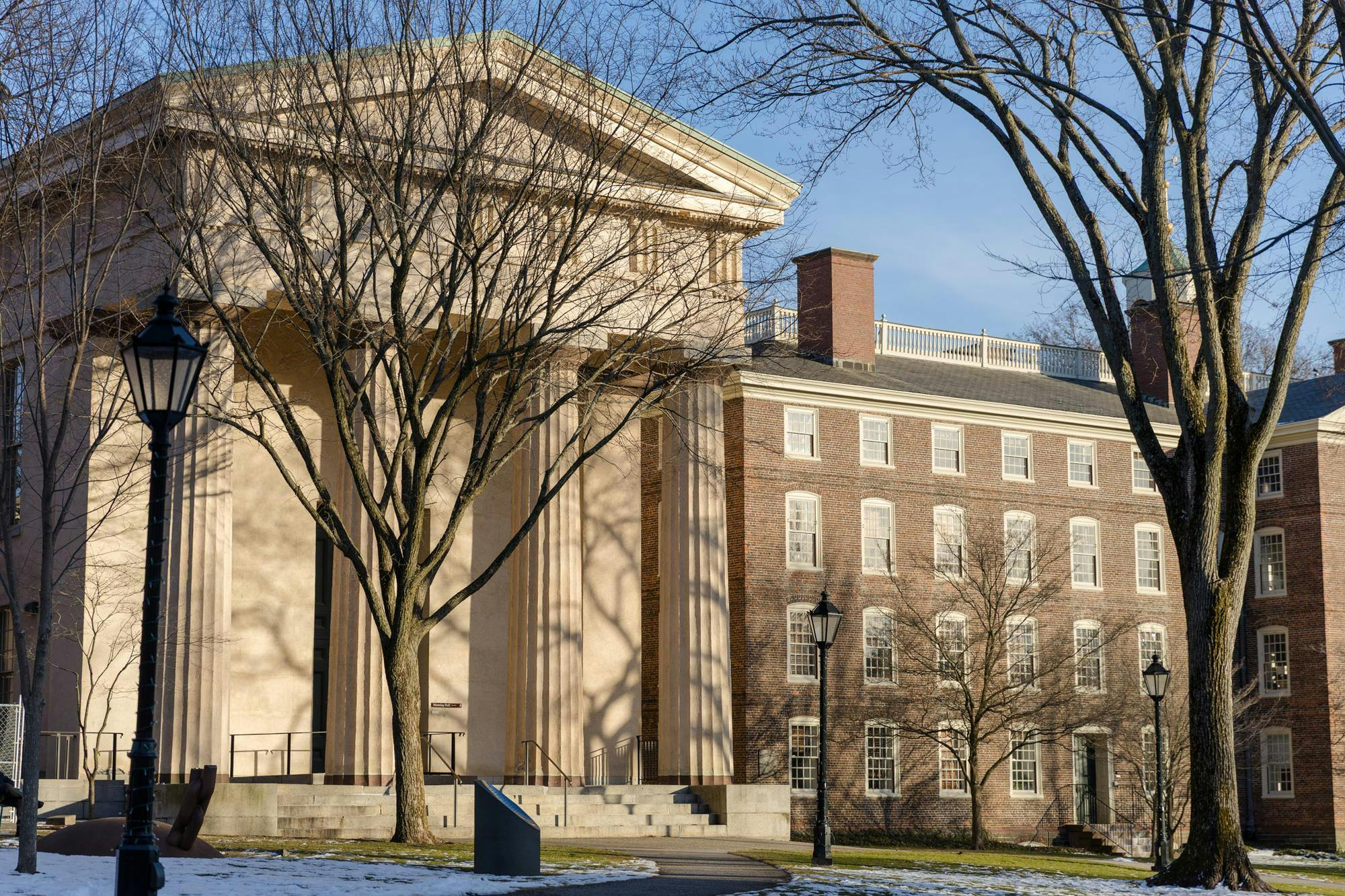 The Haffenreffer museum and University Hall from the gates.