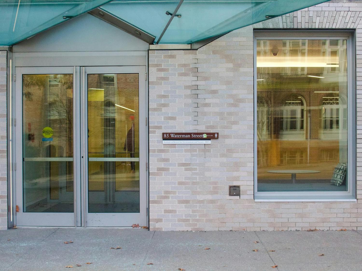 The side door to the Institute at Brown for Environment and Society building on 85 Waterman St.