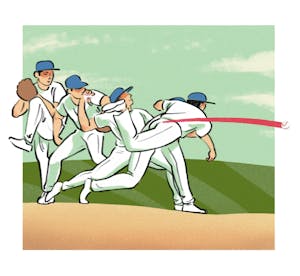 A stop-motion-style image series of a baseball player pitching a ball.