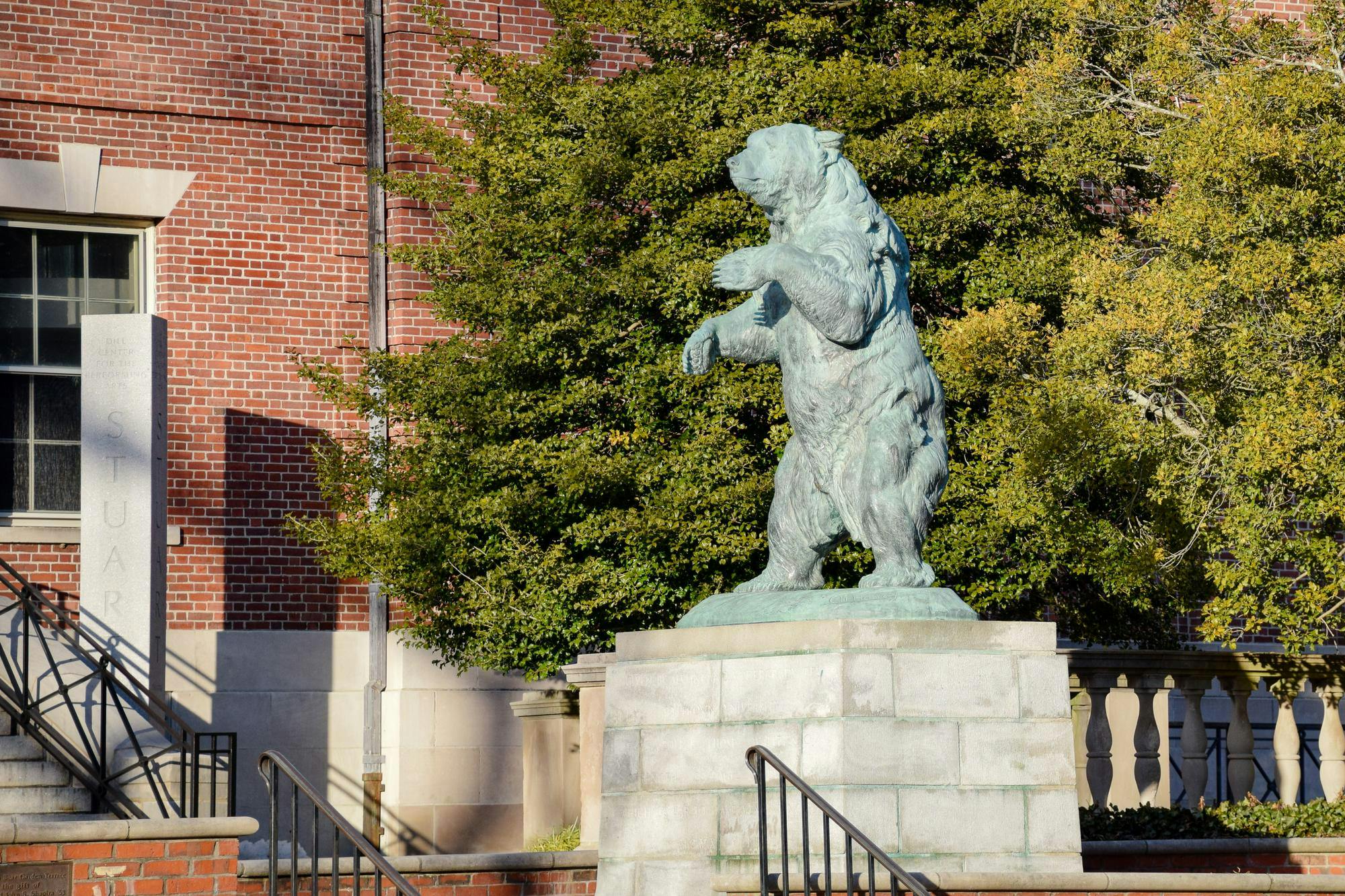A picture of Eli Harvey’s “Bronze Bruno” on the Main Green.
