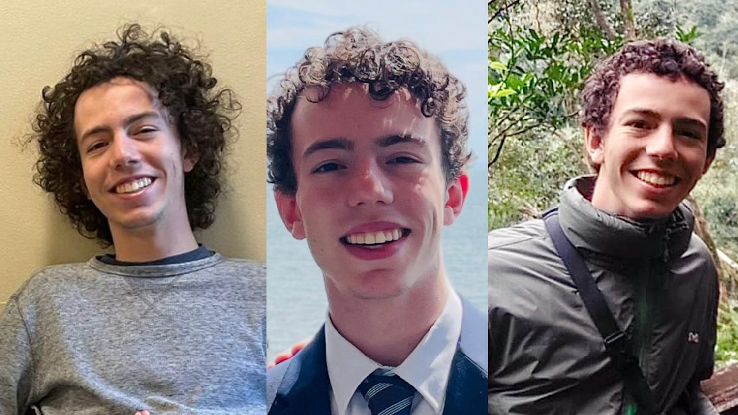 Three photos of Fede Barrera. In the left one, Barrera is sitting in a gray sweater against a yellow backdrop. In the middle, Barrera is wearing a suit against a light blue backdrop. On the right, Barrera is smiling in sporting gear against a leaf-filled backdrop.