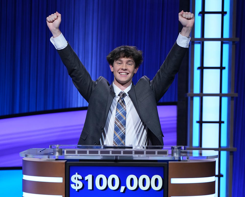 <p>Justin Bolsen &#x27;26’s margin of victory in Thursday’s game was just $363, which hinged on a successful answer — “What is the Eiffel Tower?” — to the Final Jeopardy! question, as well as a sizable bet.</p><p>Photo Courtesy of Susie Eun / JEOPARDY!﻿</p>