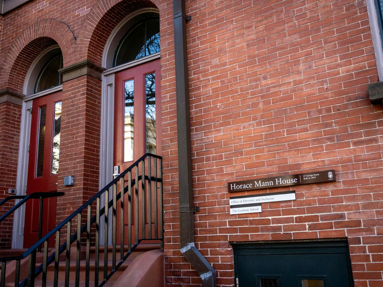 Two doors at the entrance of the Horace Mann House on George Street.