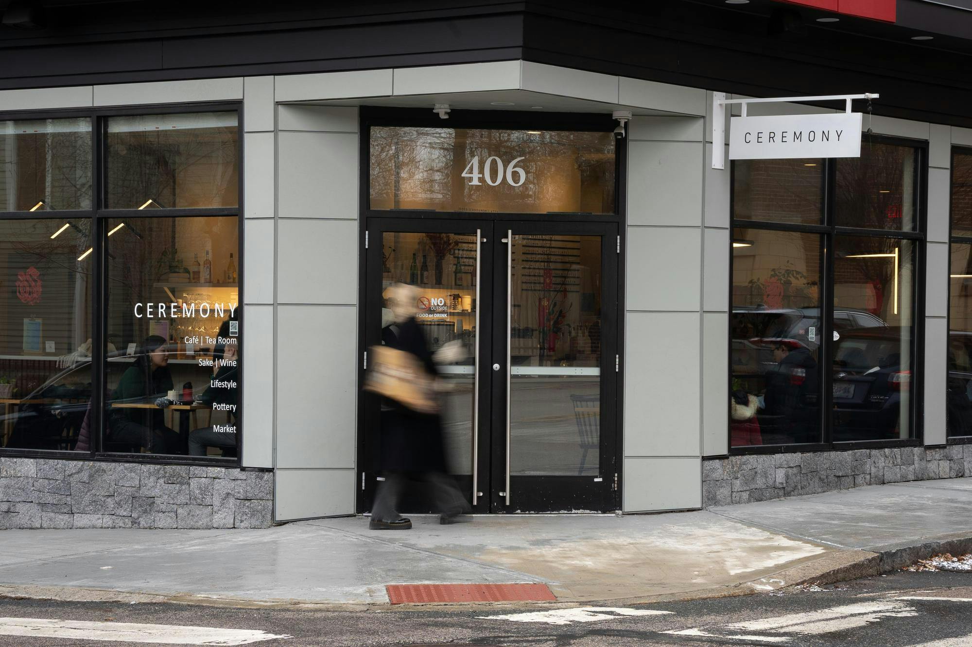 A picture of Ceremony on Brook St. with a customer entering the store.