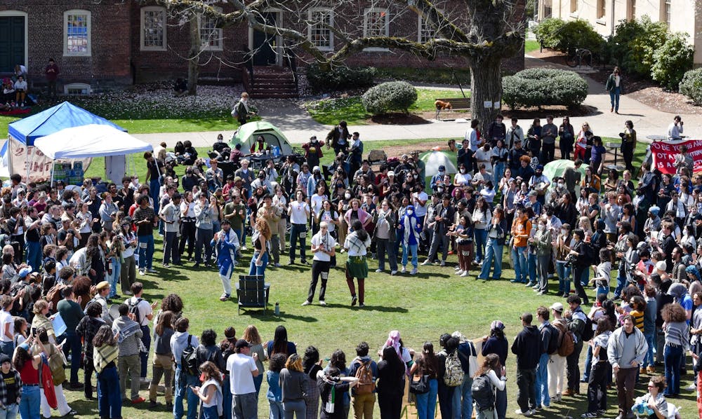 <p>At around 2:00 p.m., around 200 students gathered on the Main Green in an “emergency rally” organized by the Brown Divest Coalition, in solidarity with the indefinite encampment that began earlier today.</p>
