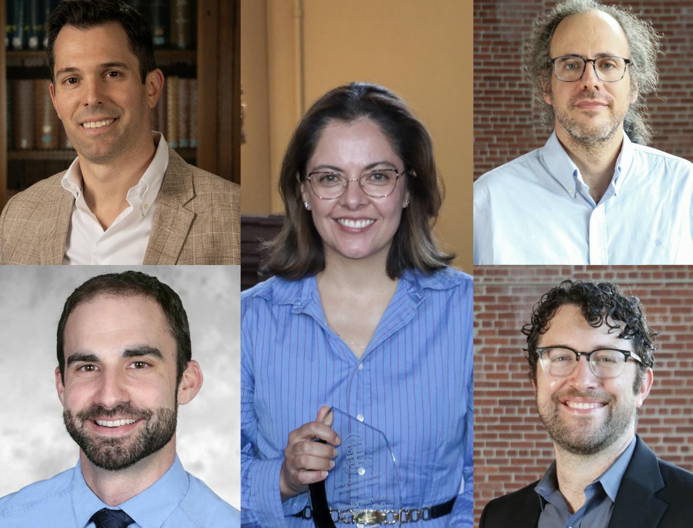 A collage of five headshots, with two on the left, one in the middle, and two on the right.