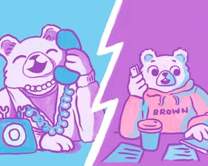 Illustration of two bears on the phone with each other.