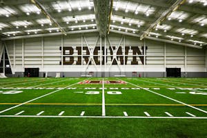 Photo of the indoor turf field of Penner Field House.