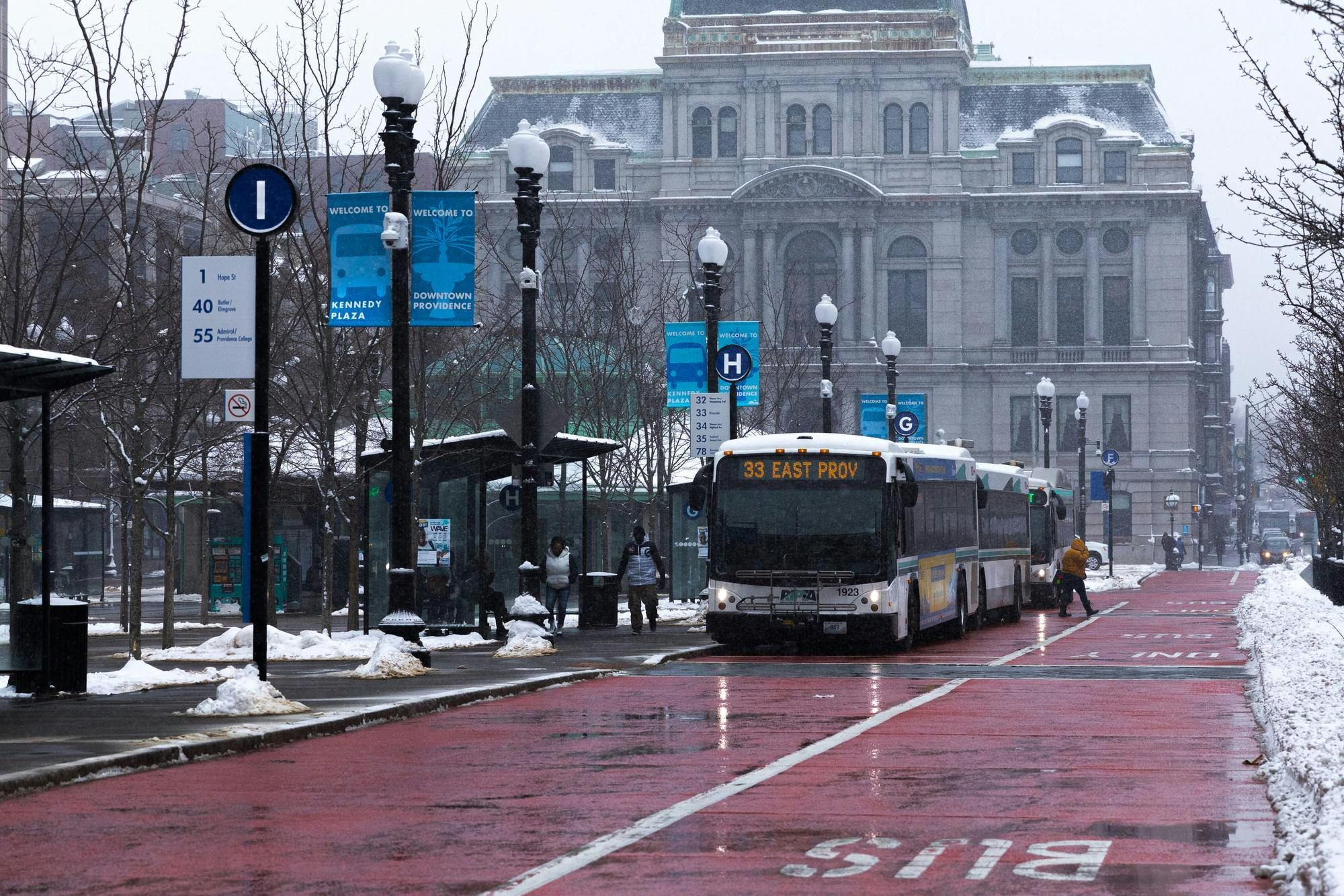 Photo of RIDOT bus stops in Kennedy Plaza.