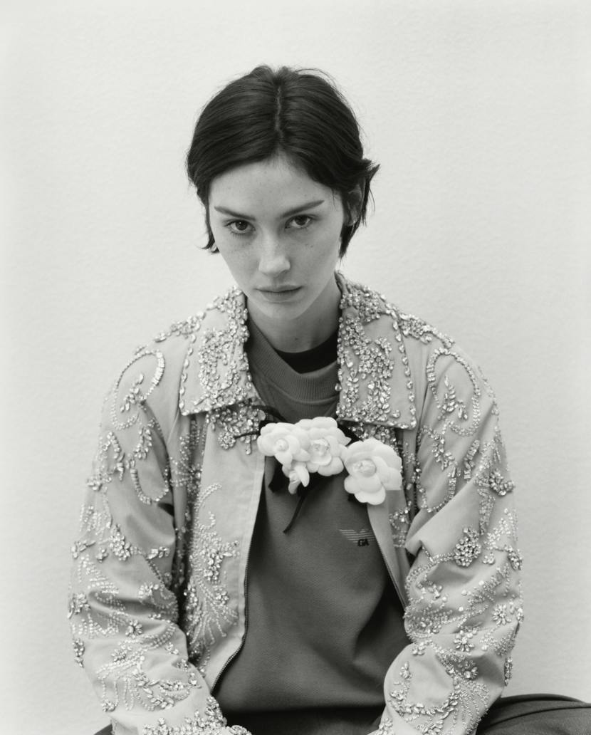 A black and white photo of Gracie Abrams staring solemnly at the camera. Courtesy of the Universal Music Group.

