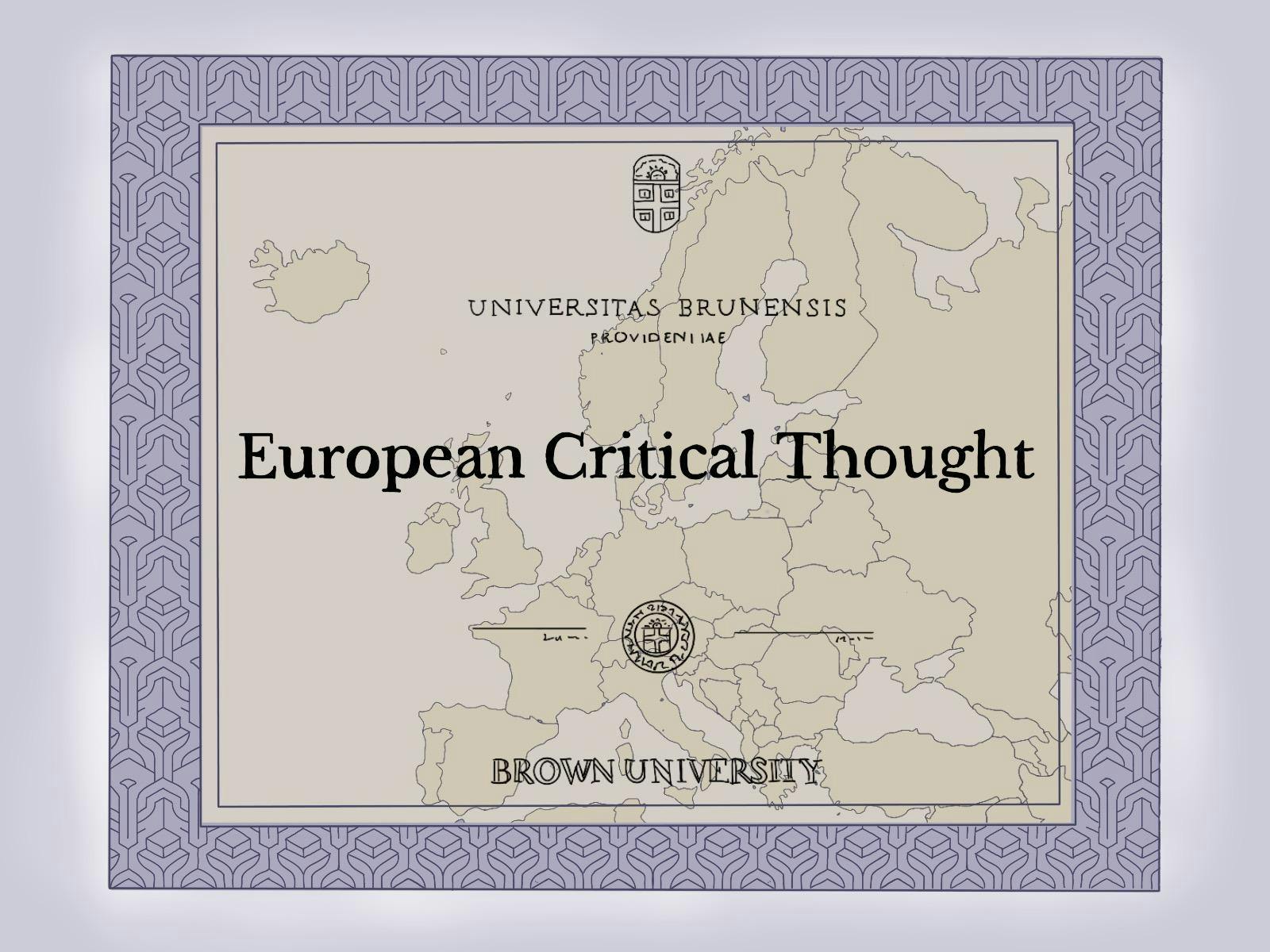 A picture of a certificate that says "European Critical Thought" with a map of Europe behind it.