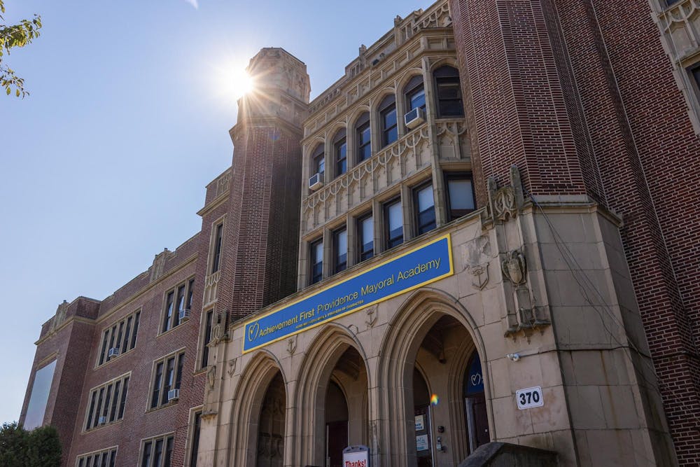 A photo of the face of the Achievement First Providence Mayoral Academy from the right side, 