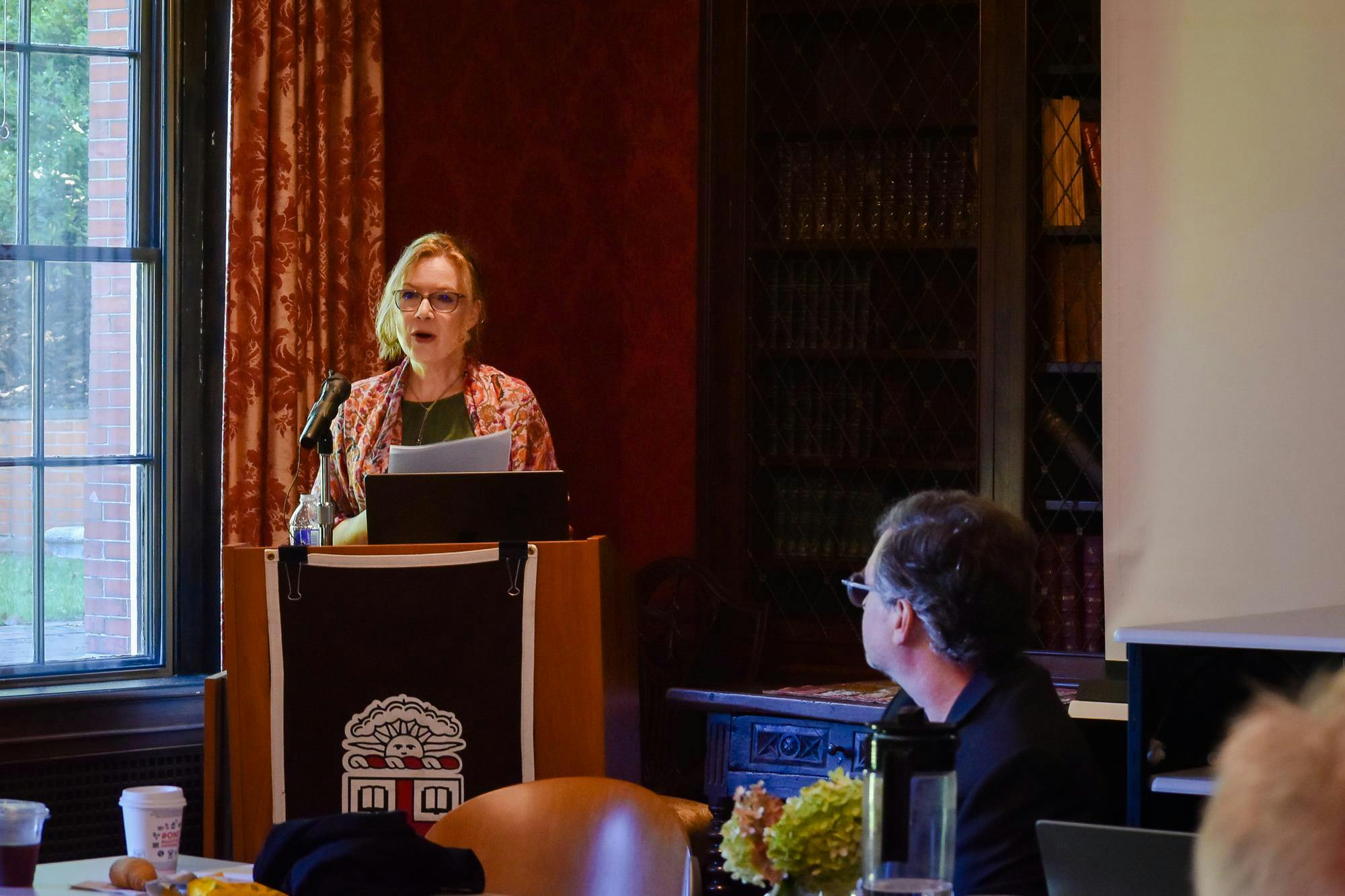 A presenter speaking at the “Fictions of the American Revolution” symposium.