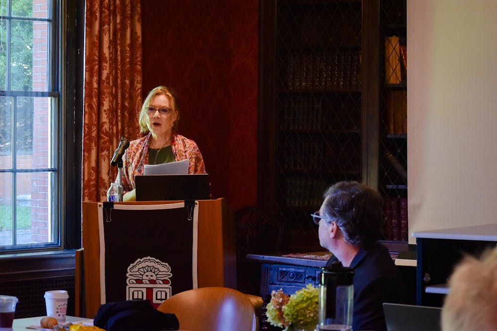 A presenter speaking at the “Fictions of the American Revolution” symposium.
